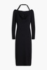 Lace-trimmed ribbed jersey halterneck midi dress