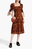 Yosline gathered tiger-jacquard midi dress