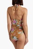 Ruched floral-print halterneck swimsuit