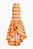 Asymmetric striped silk-shantung dress