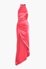 Sabrina asymmetric ruched satin halterneck maxi dress