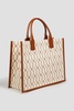 Leather-trimmed embroidered canvas tote