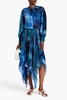 Berry Blue Strokes pleated tie-dyed gauze shirt