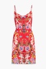 Crystal-embellished printed silk-crepe mini dress