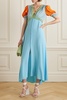 Lea smocked color-block crepe midi dress