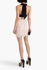 Two-tone crepe-paneled lace halterneck mini dress