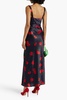 Valentine draped belted floral-print satin maxi dress