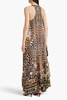 Crystal-embellished printed silk crepe de chine maxi dress