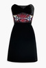 Strapless embellished satin and velvet mini dress