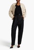 Pleated satin-twill tapered pants