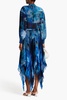 Berry Blue Strokes pleated tie-dyed gauze shirt