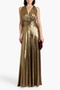 Melika gathered metallic jersey gown