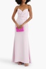 Strapless belted crepe gown