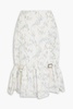 Buckle-detailed ruffled floral-print taffeta midi skirt