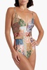 Devi chain-embellished belted paisley-print swimsuit