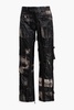 Printed satin cargo pants