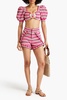 Cropped embellished striped crocheted top