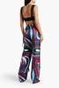 Printed silk-twill wide-leg pants