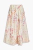 Printed linen and silk-blend midi skirt