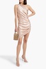 One-shoulder ruched silk-satin midi dress