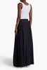 Belted pleated sateen maxi skirt