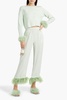 Party feather-trimmed crepe de chine pajama pants