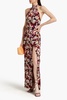 Ramina floral-print silk-satin crepe halterneck gown