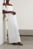 Corfu off-the-shoulder ruched cotton-blend poplin maxi dress