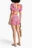 Cropped embellished striped crocheted top