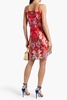 Crystal-embellished printed silk-crepe mini dress