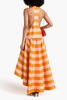 Asymmetric striped silk-shantung dress