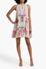 Crystal-embellished printed silk-georgette mini dress