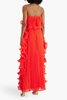 Strapless ruffled plissé-chiffon gown