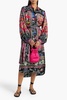 Crystal-embellished printed silk-twill midi shirt dress