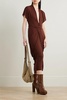 Asymmetric gathered wrap-effect jersey midi dress