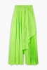 Asymmetric pleated printed satin maxi skirt