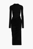 Cutout ruched jersey turtleneck midi dress