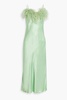 Boheme feather-trimmed satin midi slip dress