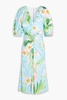 Ruched floral-print cotton-blend poplin midi dress