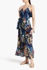 Embellished ruffled floral-print silk crepe de chine maxi dress