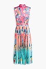 Fleur pleated printed satin-jacquard midi dress