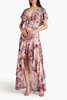 Ruffled bead-embellished floral-print silk crepe de chine maxi wrap dress