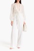 Tie-front layered silk-voile and corded lace blouse