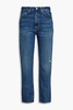 Distressed high-rise straight-leg jeans