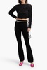 Crystal-embellished ribbed-knit bootcut pants