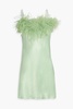 Boheme feather-trimmed satin mini slip dress