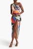 Sorin one-shoulder cutout printed mesh maxi dress