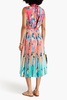 Fleur pleated printed satin-jacquard midi dress