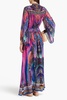 Crystal-embellished printed silk crepe de chine maxi dress