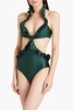 Ruffled cutout halterneck swimsuit